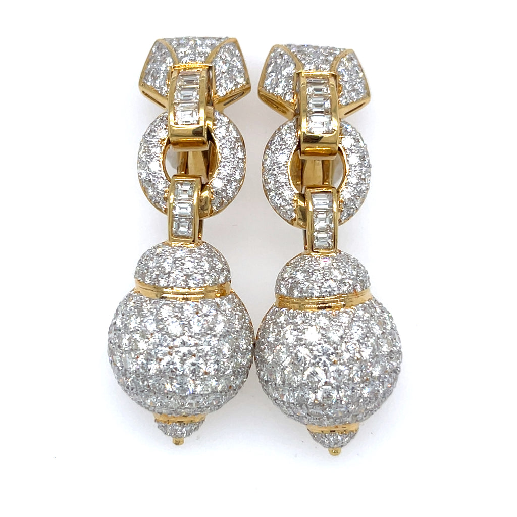 18k Two Tone Gold Doorknocker 2" Drop Earrings with 9.25 ct Diamonds