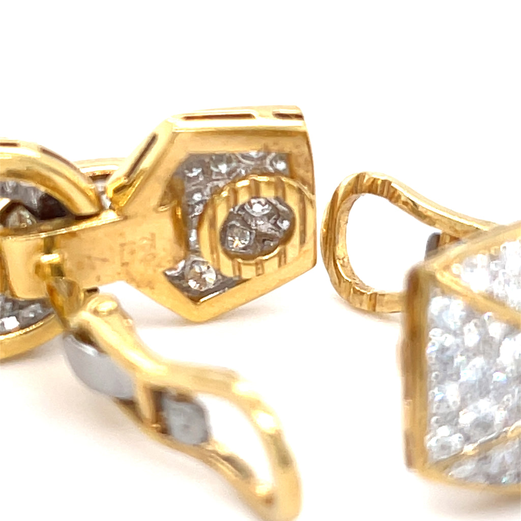 18k Two Tone Gold Doorknocker 2" Drop Earrings with 9.25 ct Diamonds