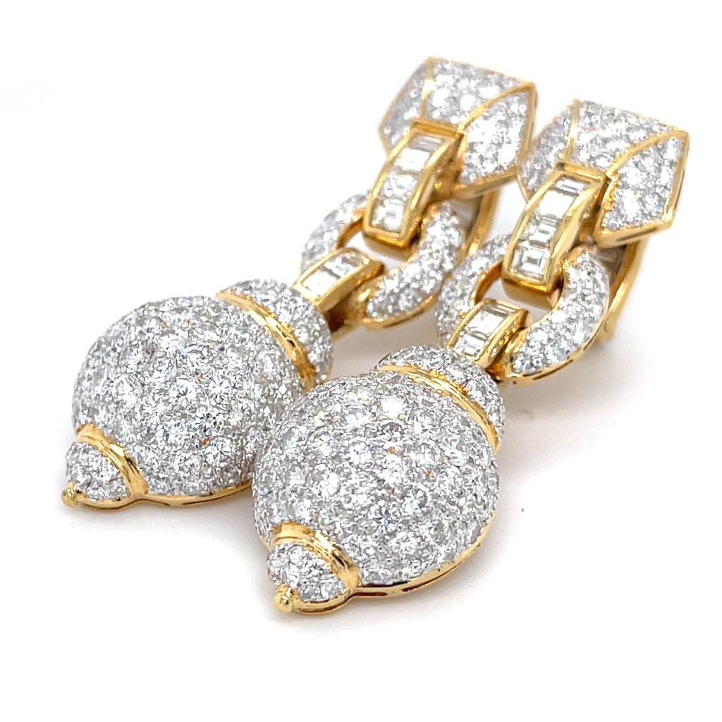 18k Two Tone Gold Doorknocker 2" Drop Earrings with 9.25 ct Diamonds