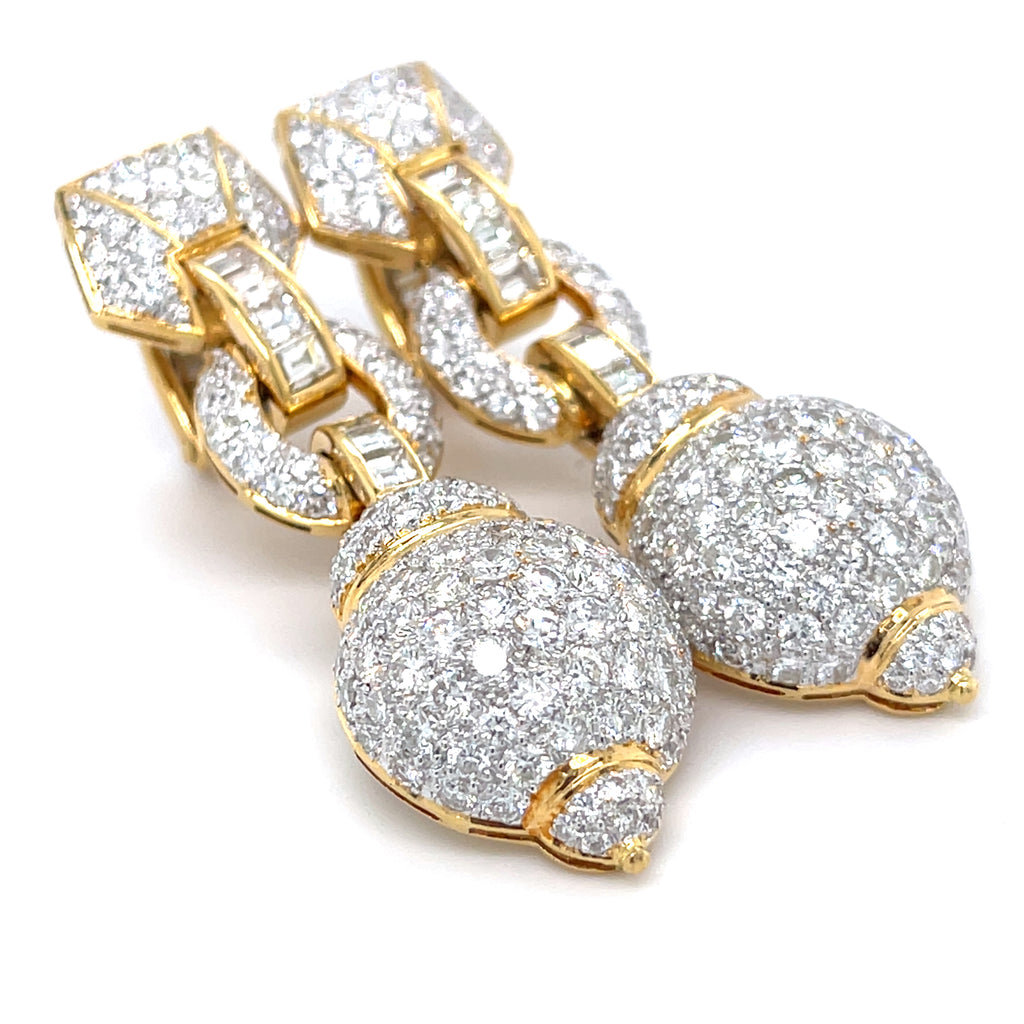 18k Two Tone Gold Doorknocker 2" Drop Earrings with 9.25 ct Diamonds