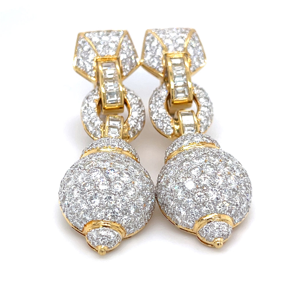 18k Two Tone Gold Doorknocker 2" Drop Earrings with 9.25 ct Diamonds