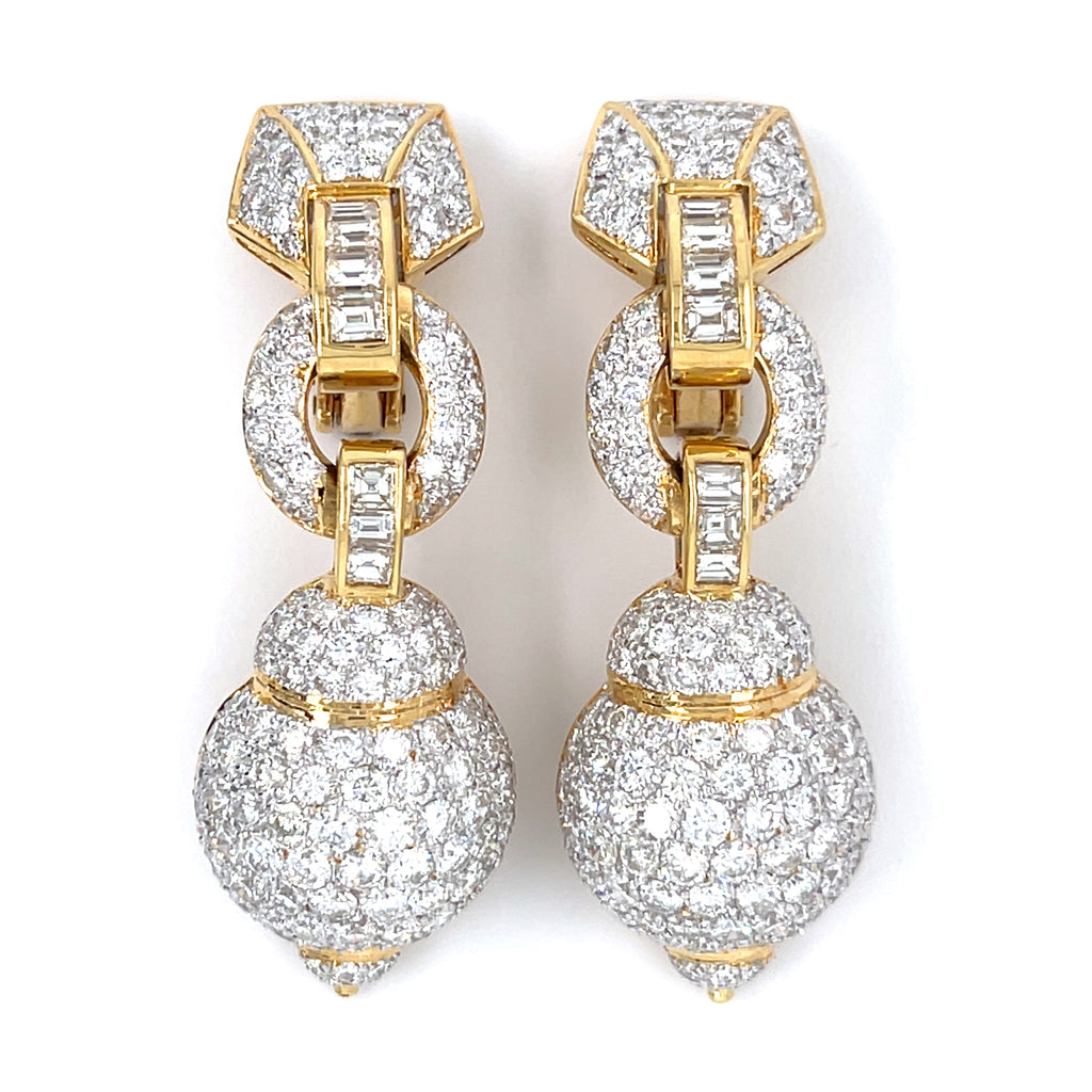 18k Two Tone Gold Doorknocker 2" Drop Earrings with 9.25 ct Diamonds