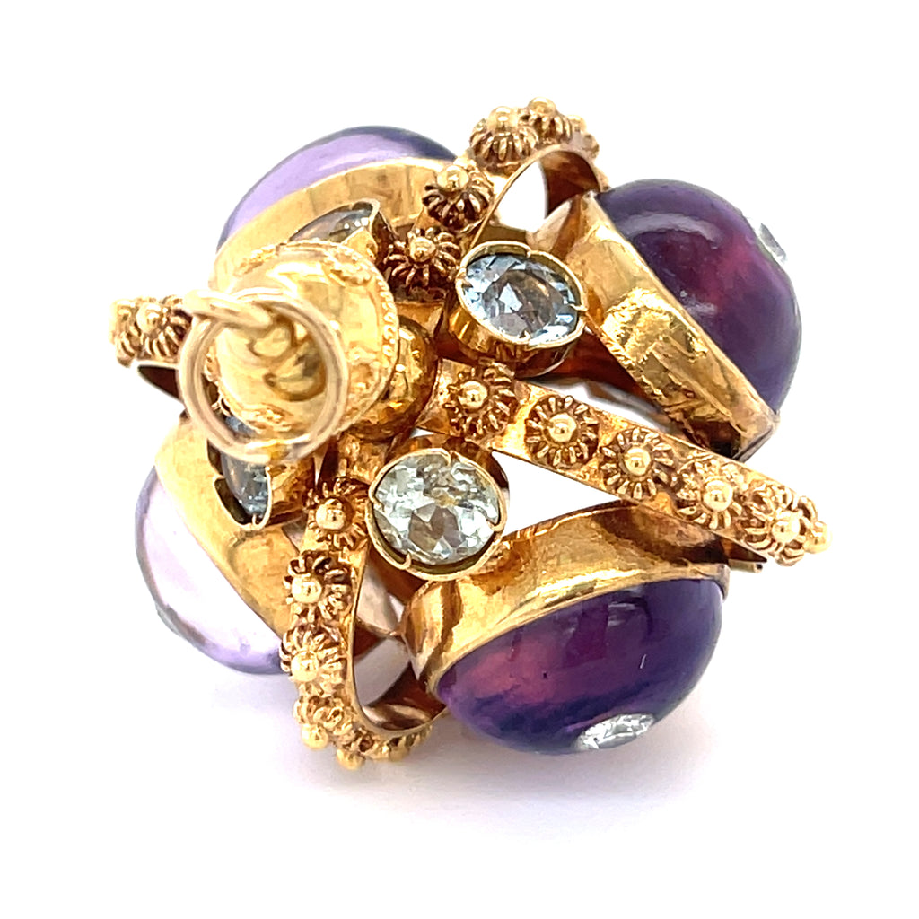18k Yellow Gold Vintage Gem-Set Crown Pendant Amethyst Cabochon