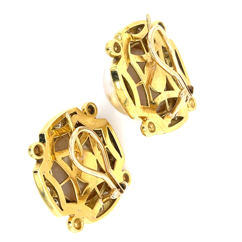 18k Yellow Gold Mabe Pearl Clip-On Earrings with 2.25 ct Diamond Accents