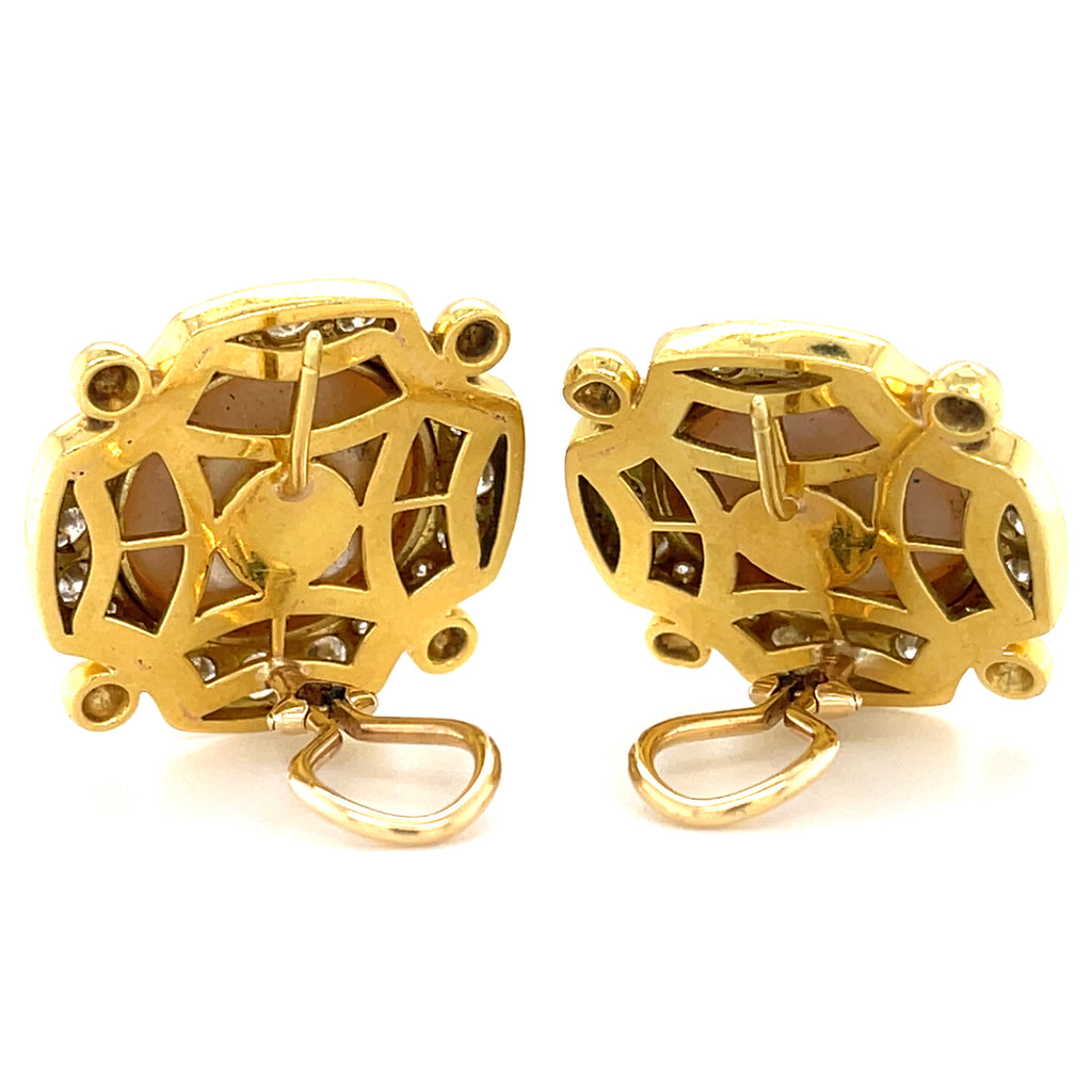 18k Yellow Gold Mabe Pearl Clip-On Earrings with 2.25 ct Diamond Accents