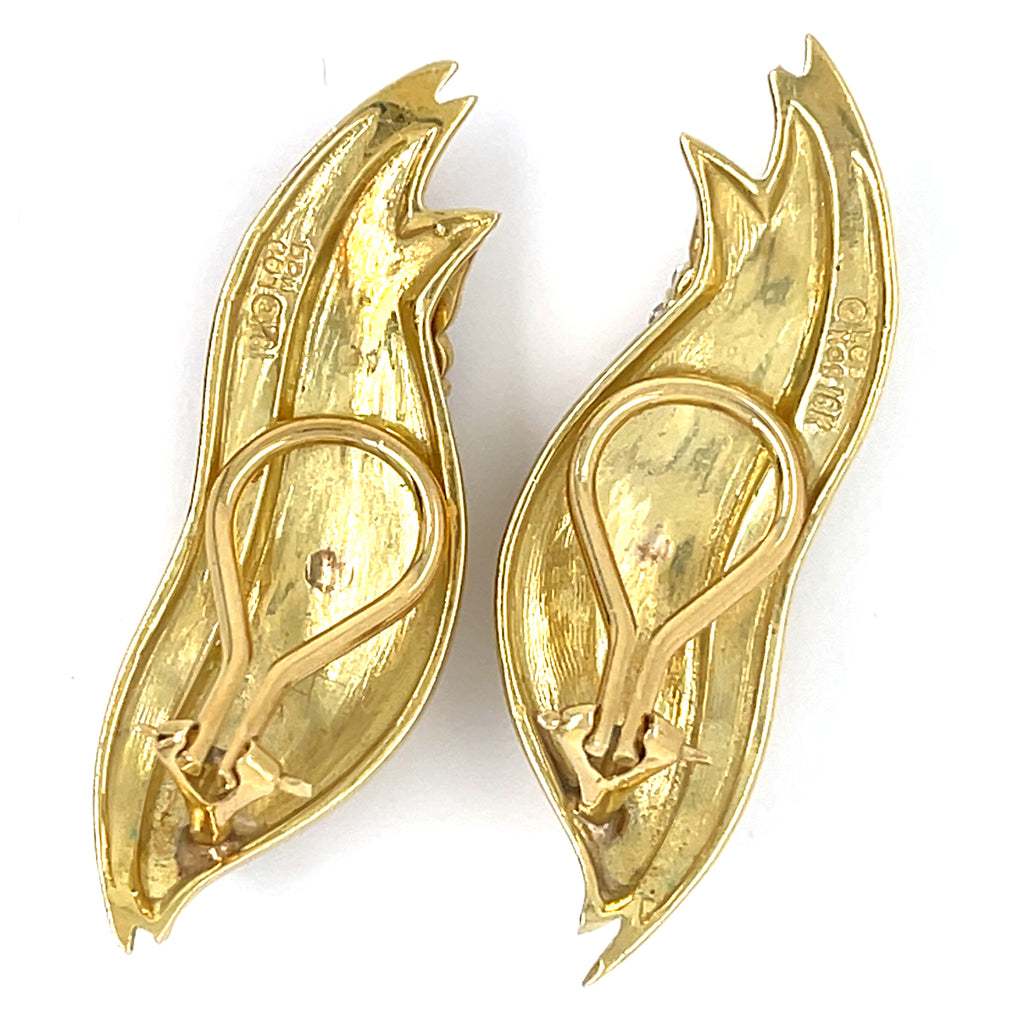 18k Yellow Gold "Flame" Diamond Ear Climb Clip-On Earrings 3 Cts Diamonds