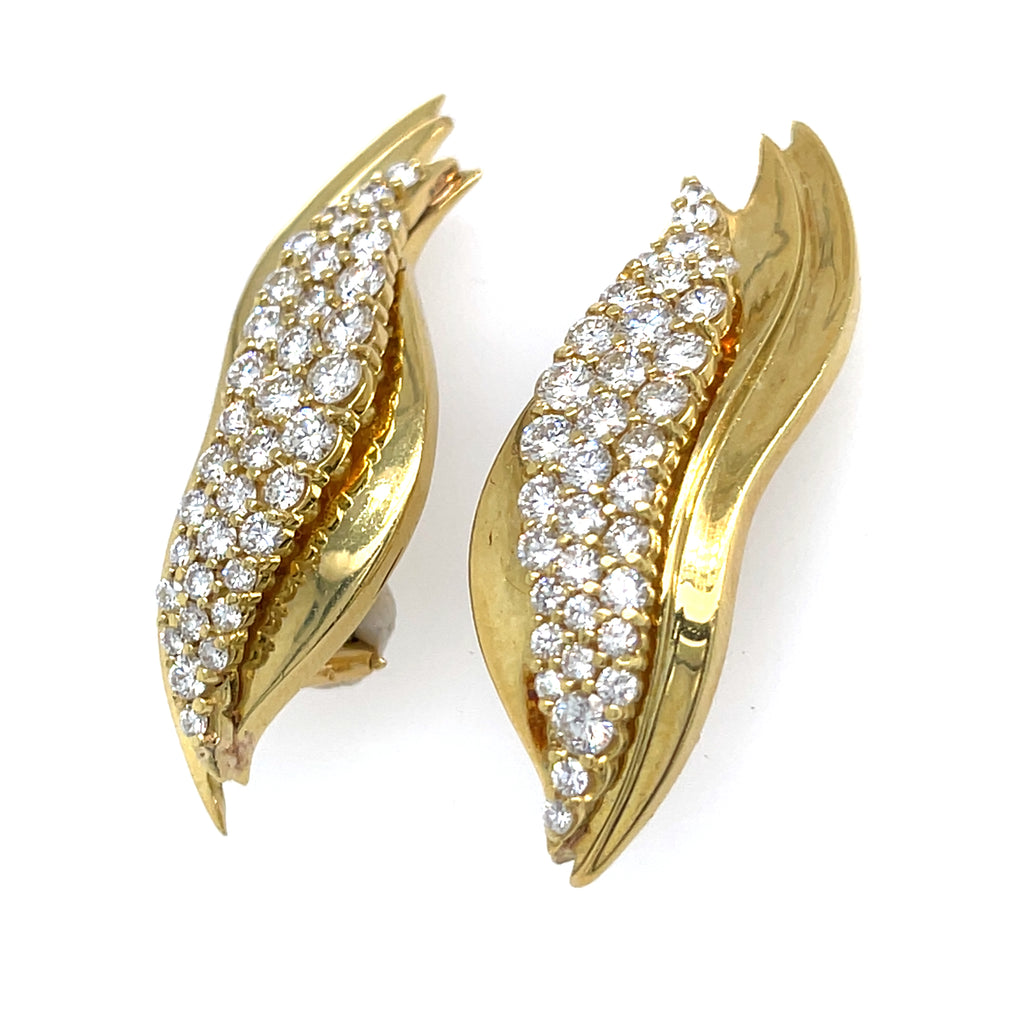 18k Yellow Gold "Flame" Diamond Ear Climb Clip-On Earrings 3 Cts Diamonds