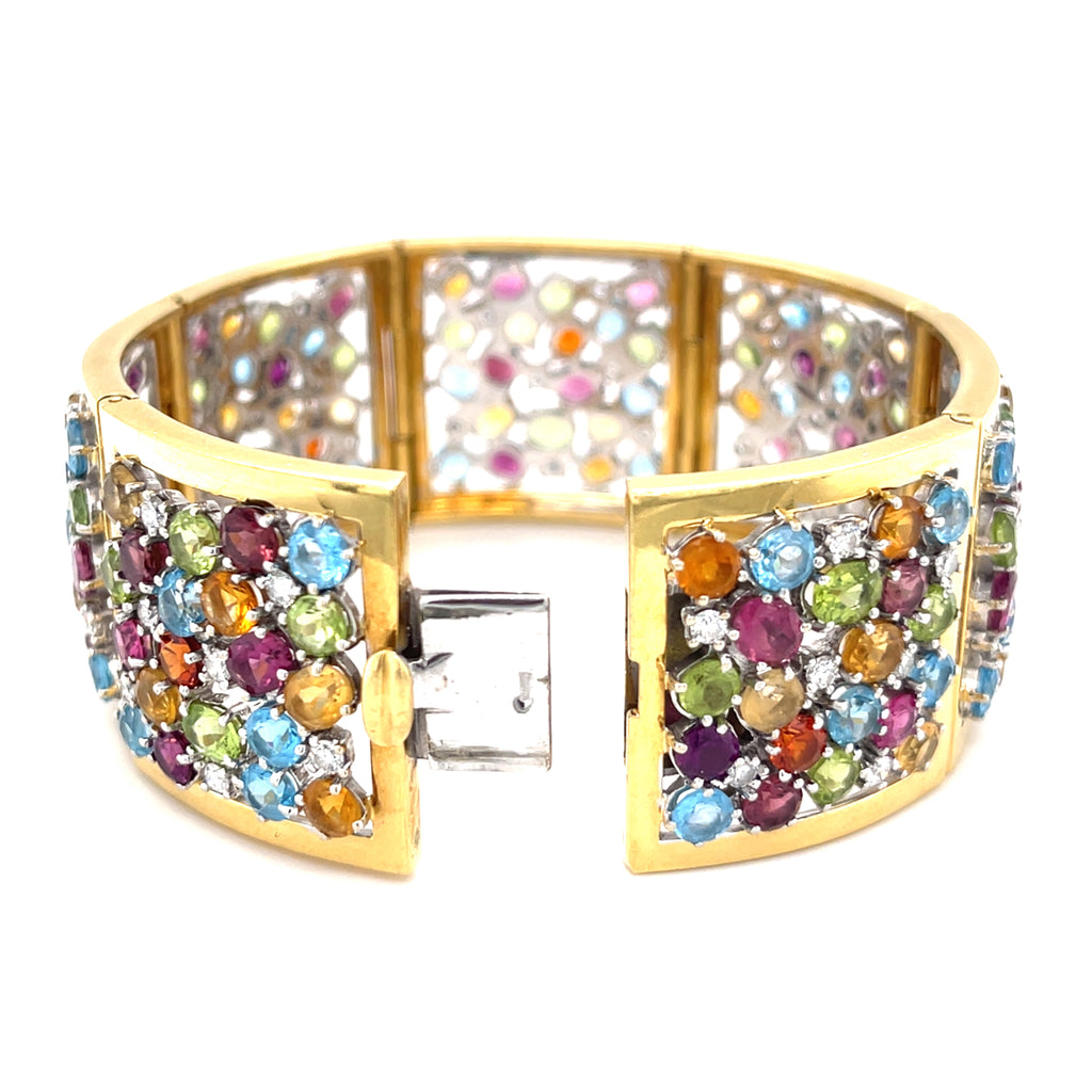 18k Two Tone Gemstone Plaque Bracelet 31.75 CTW 6.75" Long