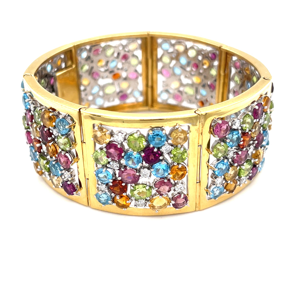 18k Two Tone Gemstone Plaque Bracelet 31.75 CTW 6.75" Long