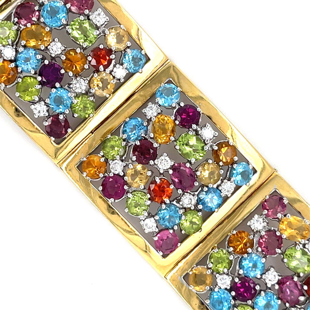 18k Two Tone Gemstone Plaque Bracelet 31.75 CTW 6.75" Long