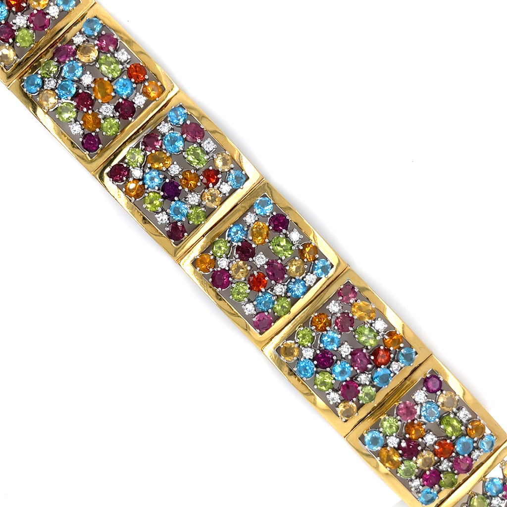 18k Two Tone Gemstone Plaque Bracelet 31.75 CTW 6.75" Long