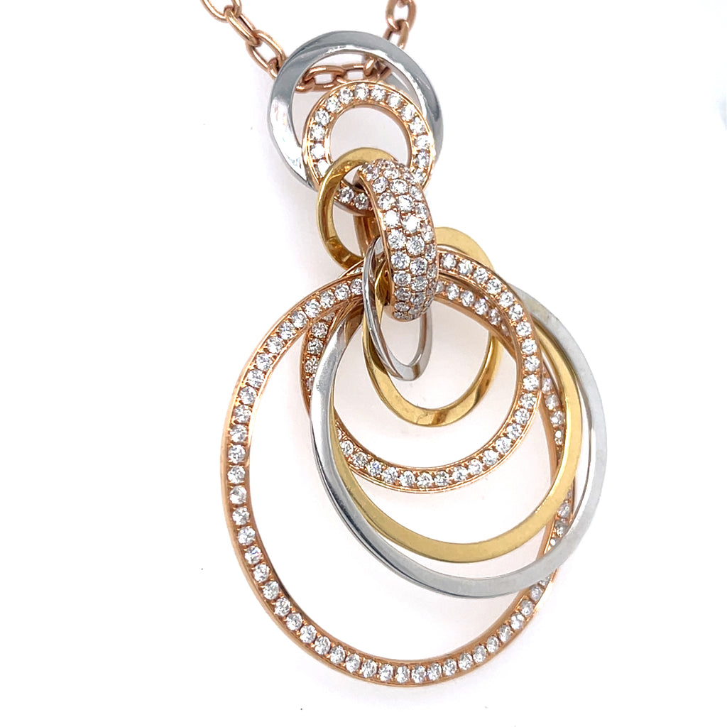 Gorgeous 18k Tri-Gold Interlocking Loop 2.02 ct Diamond Necklace 24" Chain