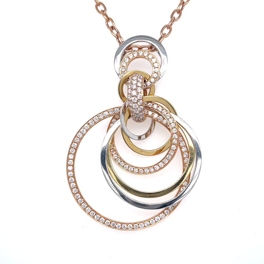 Gorgeous 18k Tri-Gold Interlocking Loop 2.02 ct Diamond Necklace 24" Chain
