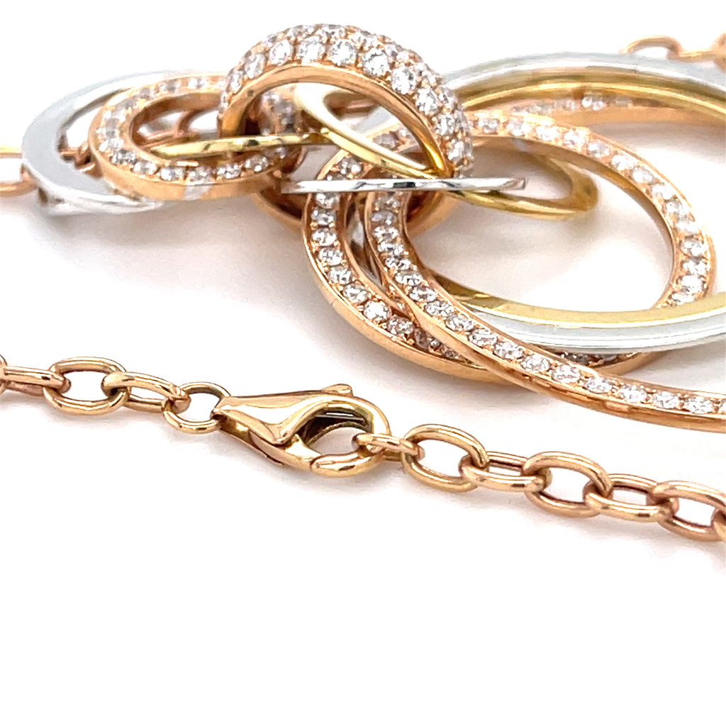 Gorgeous 18k Tri-Gold Interlocking Loop 2.02 ct Diamond Necklace 24" Chain