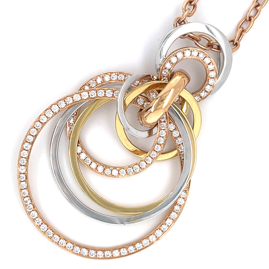 Gorgeous 18k Tri-Gold Interlocking Loop 2.02 ct Diamond Necklace 24" Chain