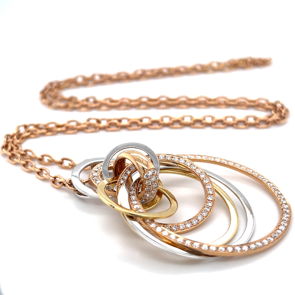 Gorgeous 18k Tri-Gold Interlocking Loop 2.02 ct Diamond Necklace 24" Chain