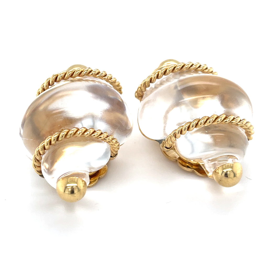 Seaman Schepps 14k Yellow Gold Rock Crystal Shell Clip-On Earrings