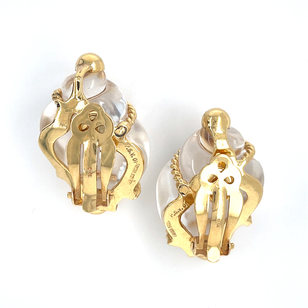 Seaman Schepps 14k Yellow Gold Rock Crystal Shell Clip-On Earrings