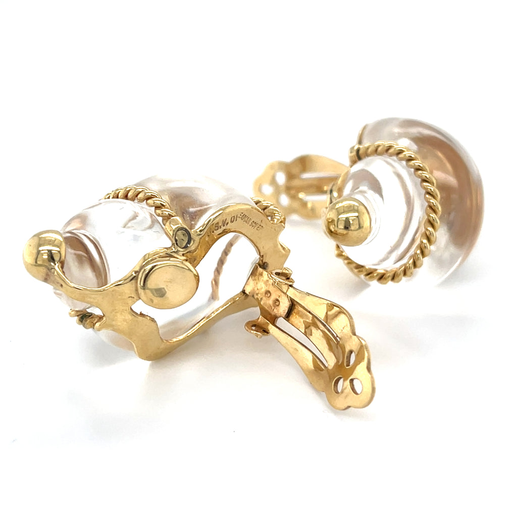 Seaman Schepps 14k Yellow Gold Rock Crystal Shell Clip-On Earrings