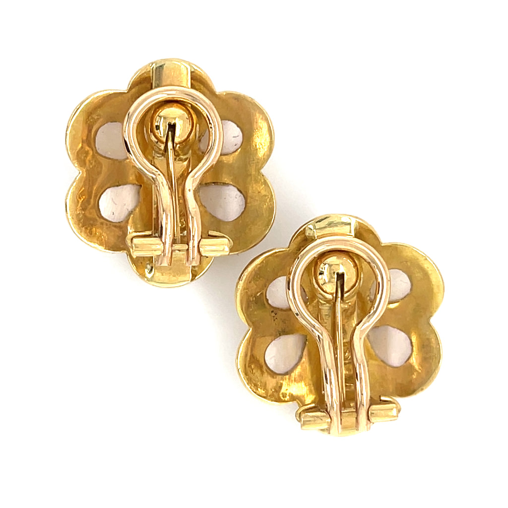 Elizabeth Locke 19k Gold Moonstone Daisy Earrings 0.20 ct Diamond Accents