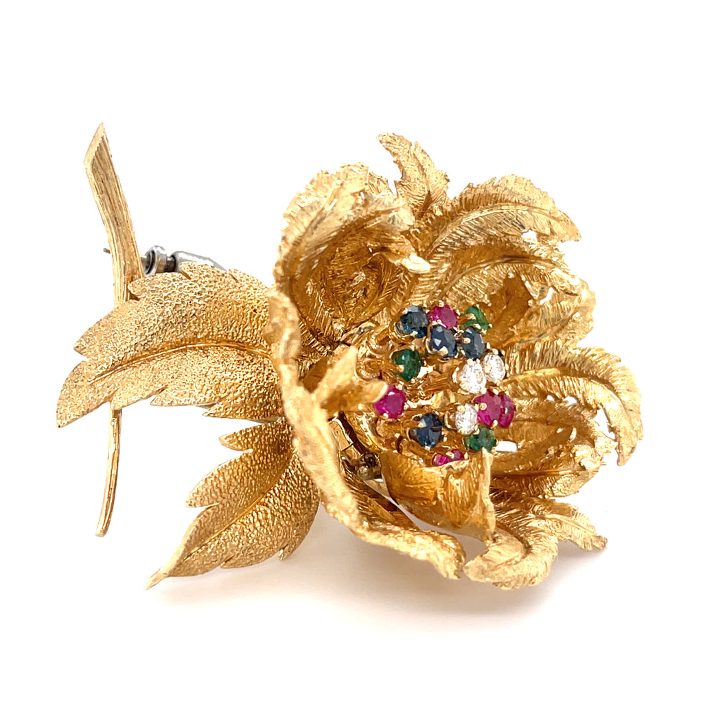 Robert Altman 14k Yellow Gold 1.1 ct Gem Articulating Flower Brooch Gorgeous!