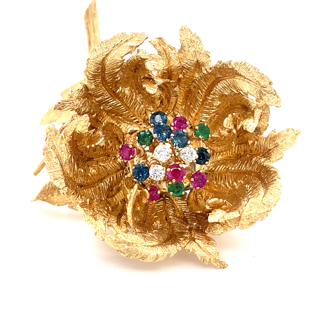 Robert Altman 14k Yellow Gold 1.1 ct Gem Articulating Flower Brooch Gorgeous!