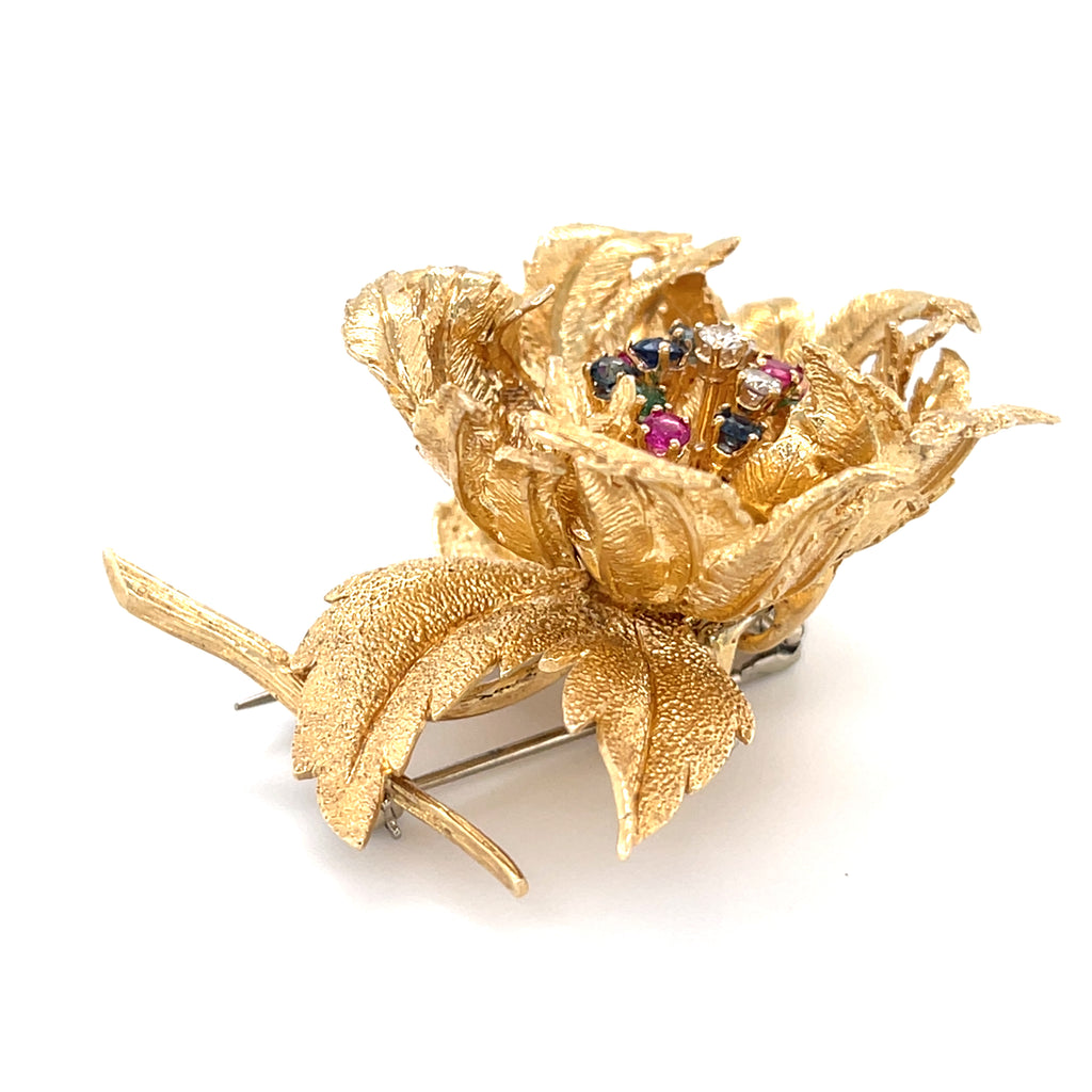 Robert Altman 14k Yellow Gold 1.1 ct Gem Articulating Flower Brooch Gorgeous!