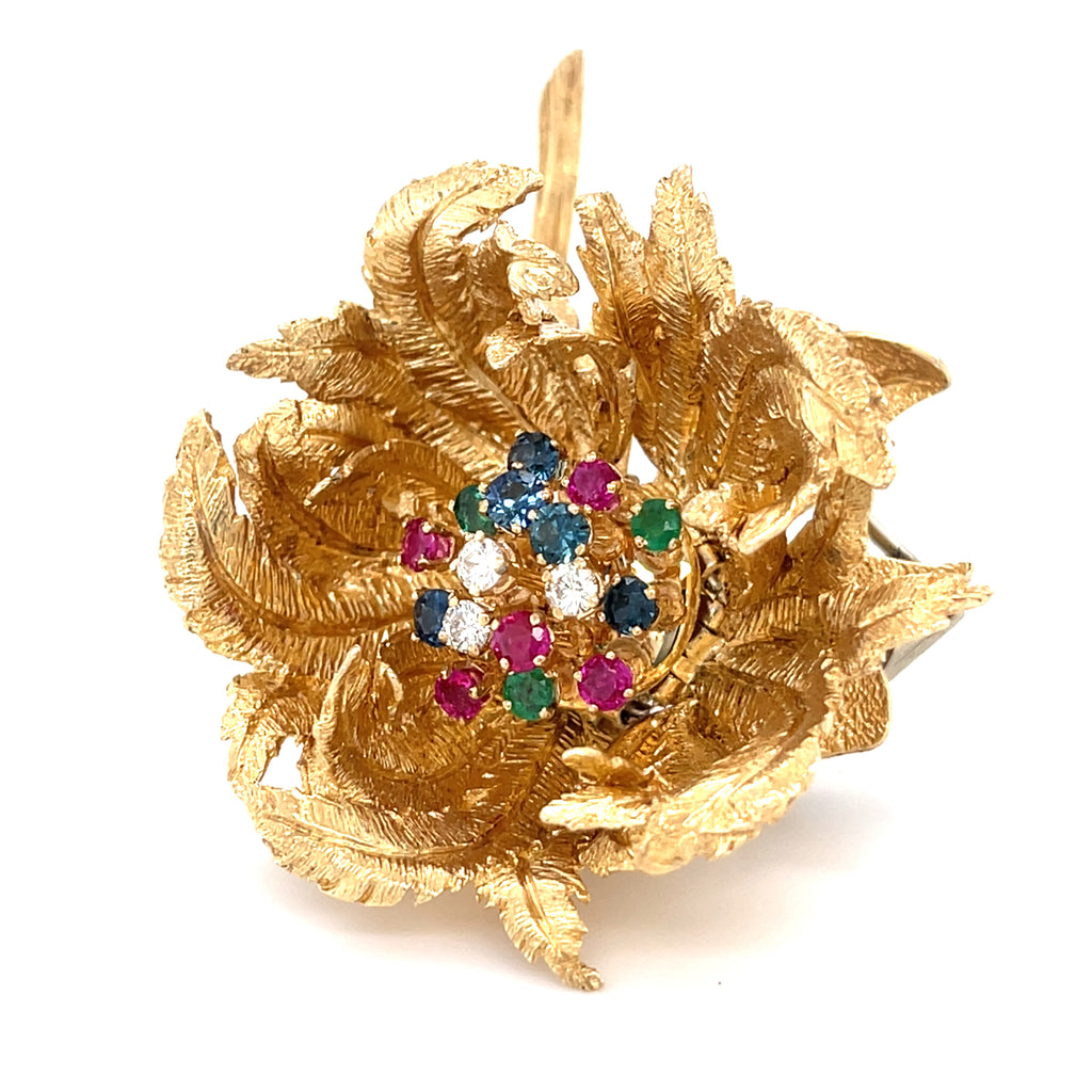Robert Altman 14k Yellow Gold 1.1 ct Gem Articulating Flower Brooch Gorgeous!