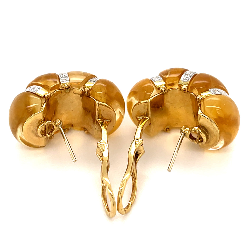 18k Two-Tone Gold 1.15 ct Diamond and Citrine Cabochon Shrimp Ear Clips