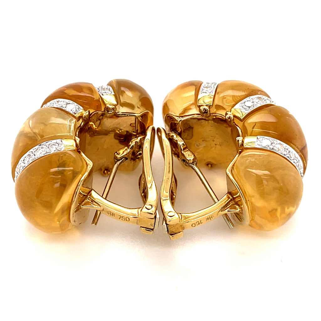 18k Two-Tone Gold 1.15 ct Diamond and Citrine Cabochon Shrimp Ear Clips