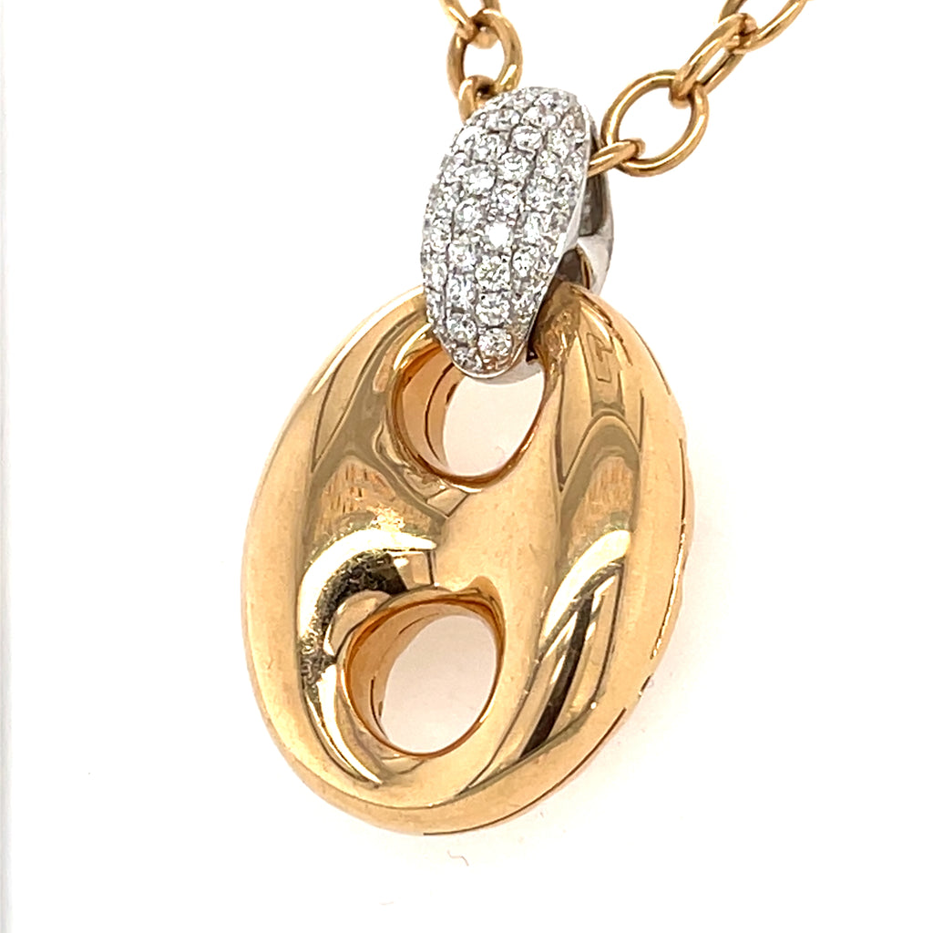 Gorgeous 18k Rose / White Gold & 1.00ct Diamond Puff Link Pendant Necklace, 17-19"