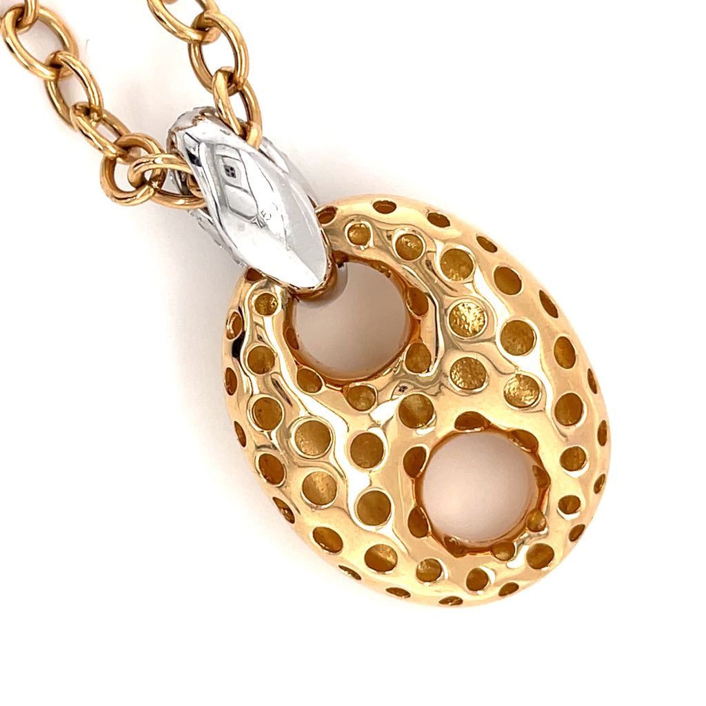 Gorgeous 18k Rose / White Gold & 1.00ct Diamond Puff Link Pendant Necklace, 17-19"
