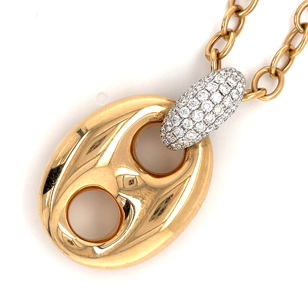Gorgeous 18k Rose / White Gold & 1.00ct Diamond Puff Link Pendant Necklace, 17-19"