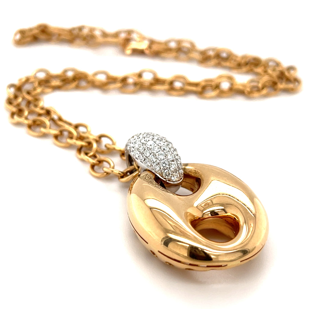 Gorgeous 18k Rose / White Gold & 1.00ct Diamond Puff Link Pendant Necklace, 17-19"