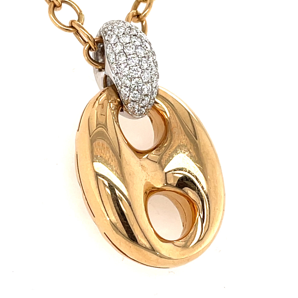 Gorgeous 18k Rose / White Gold & 1.00ct Diamond Puff Link Pendant Necklace, 17-19"