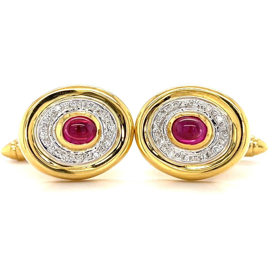 18k Yellow Gold Cufflinks with Ruby & Diamond Accents.