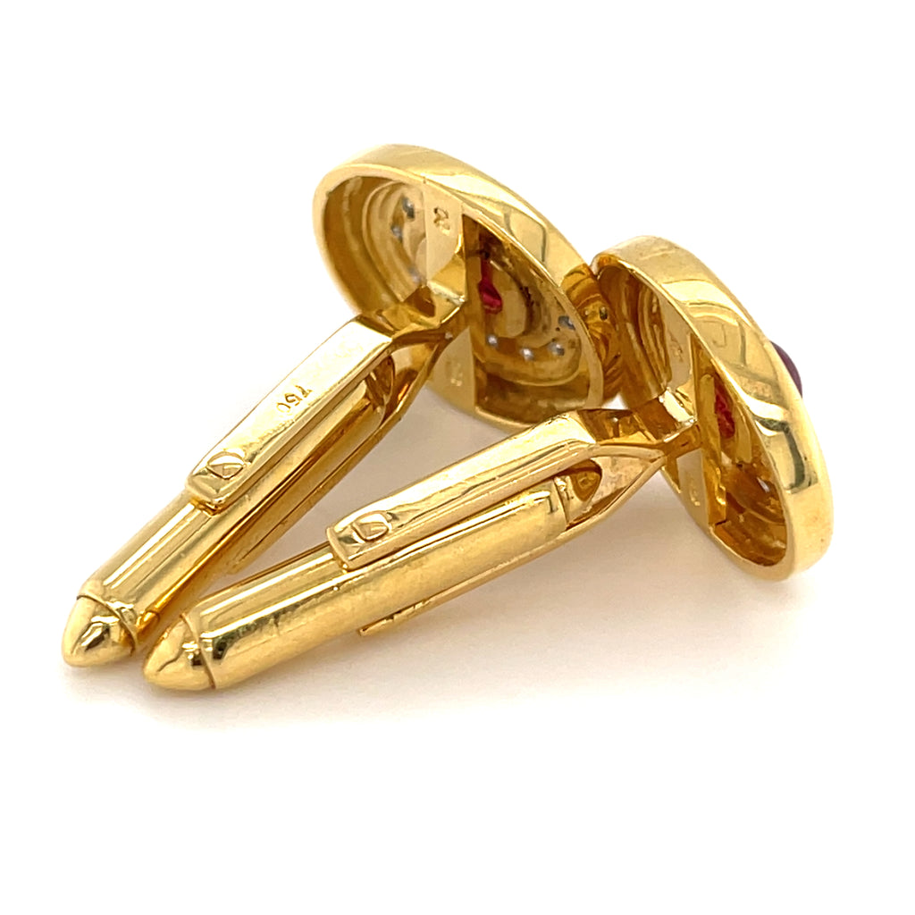 18k Yellow Gold Cufflinks with Ruby & Diamond Accents.