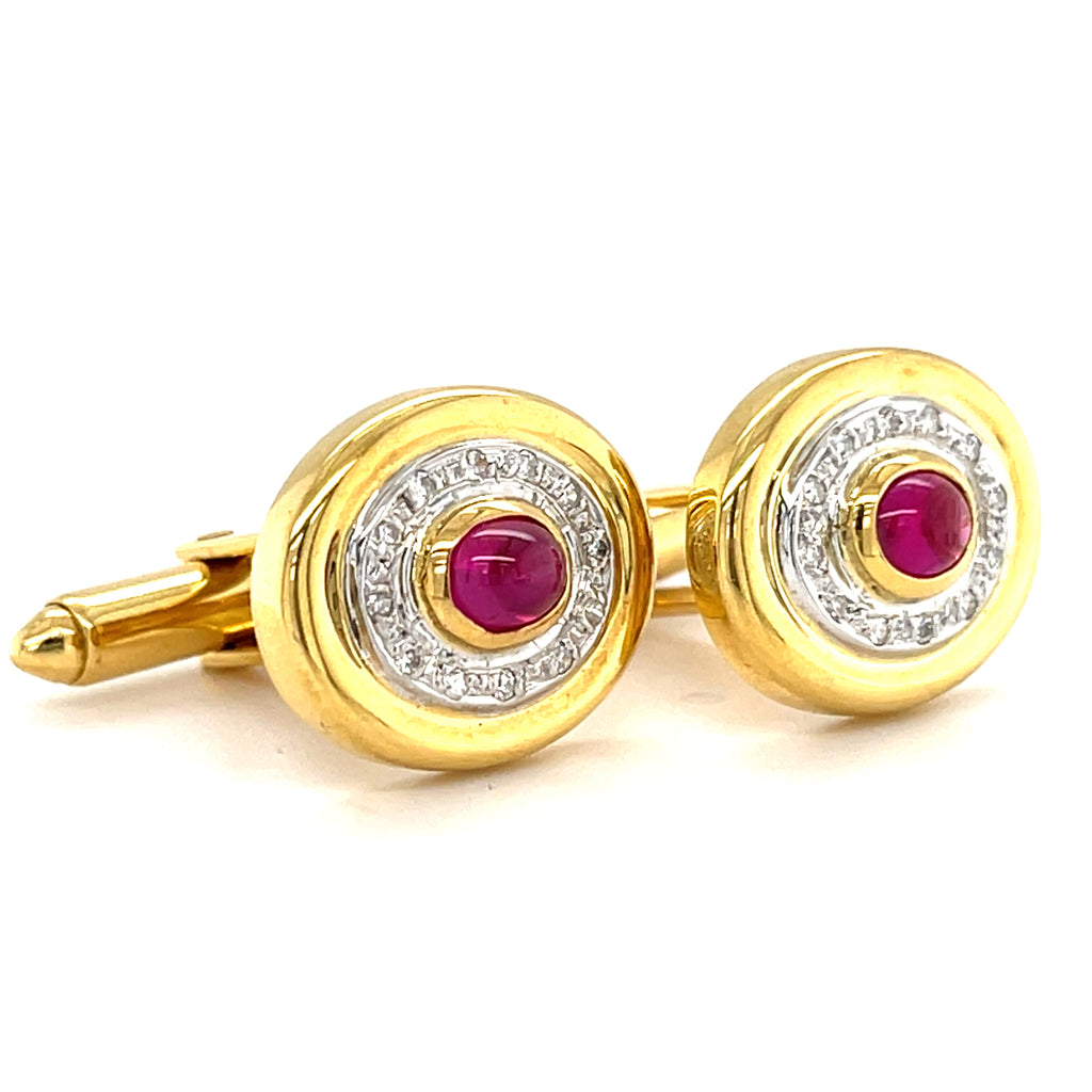 18k Yellow Gold Cufflinks with Ruby & Diamond Accents.