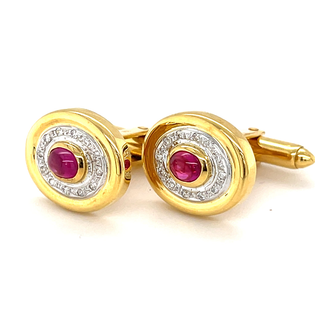 18k Yellow Gold Cufflinks with Ruby & Diamond Accents.