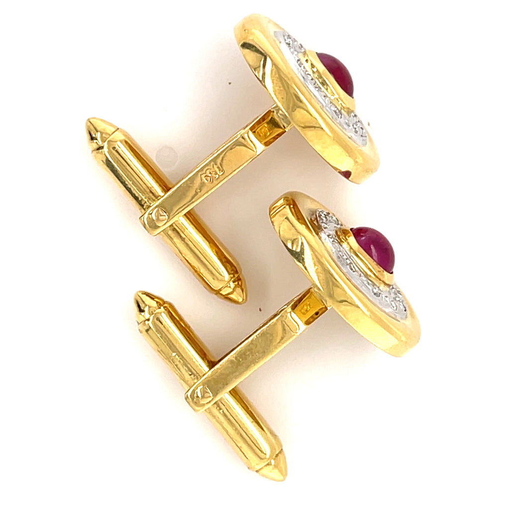 18k Yellow Gold Cufflinks with Ruby & Diamond Accents.
