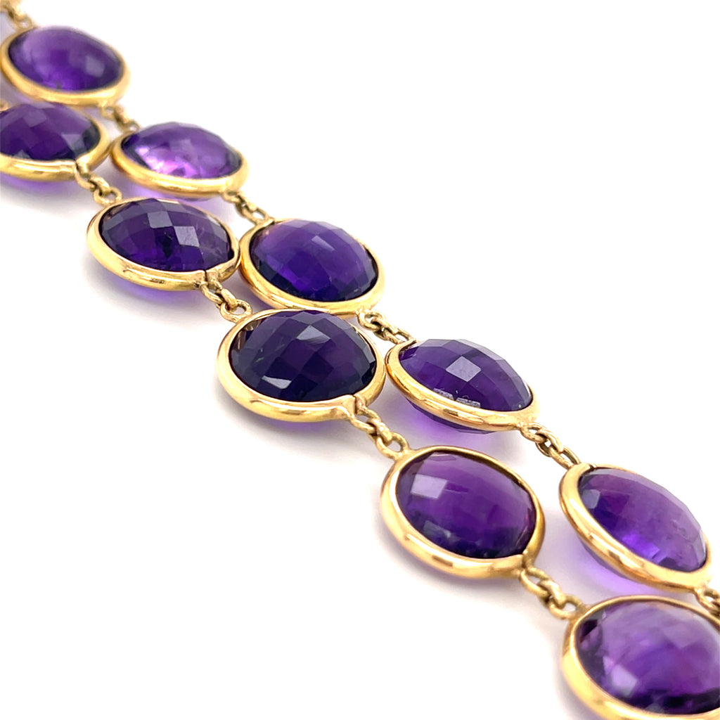 18k Yellow Gold 170ct Amethyst Double-Cabochon Long Beaded Necklace, Size 38".