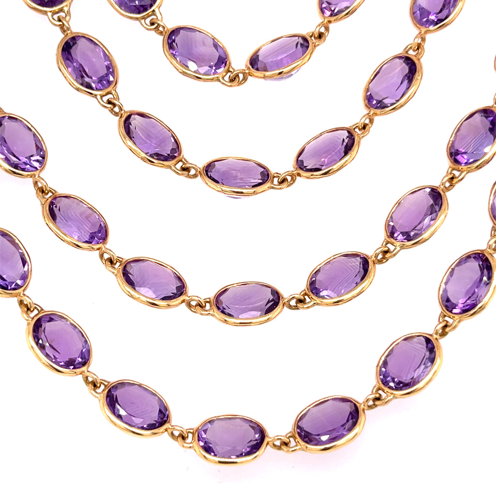18k Rose Gold & 240ct Oval-Shaped Amethyst Necklace, Size 70".