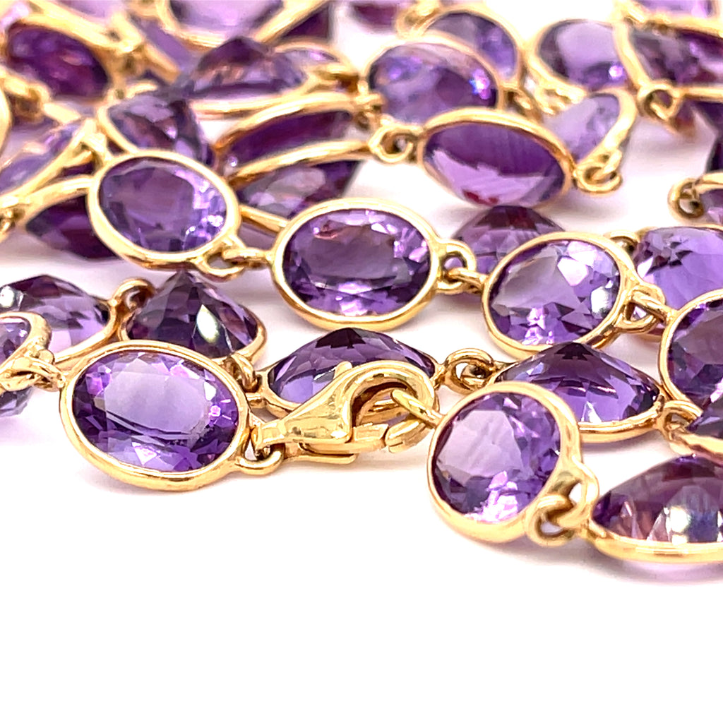18k Rose Gold & 240ct Oval-Shaped Amethyst Necklace, Size 70".