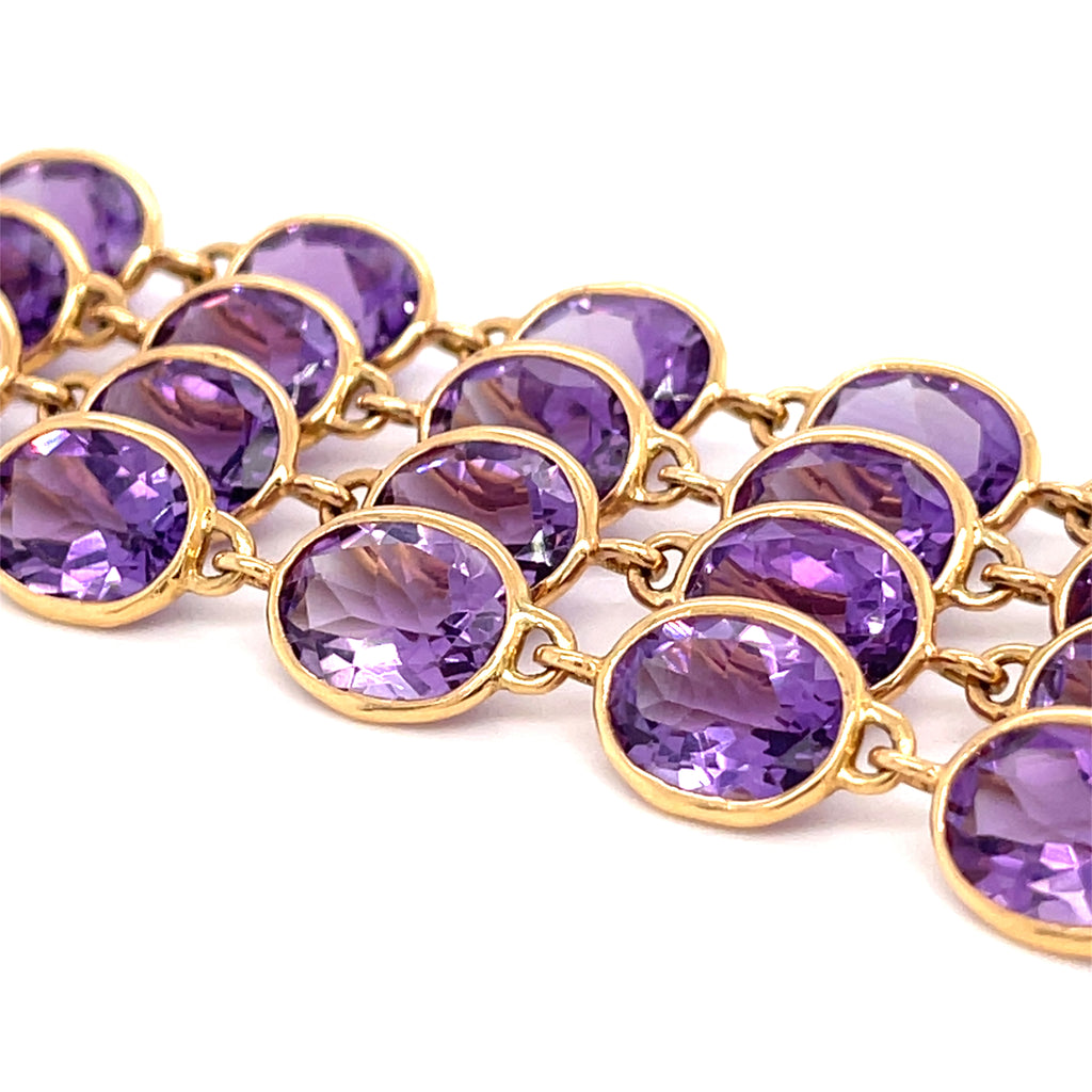 18k Rose Gold & 240ct Oval-Shaped Amethyst Necklace, Size 70".