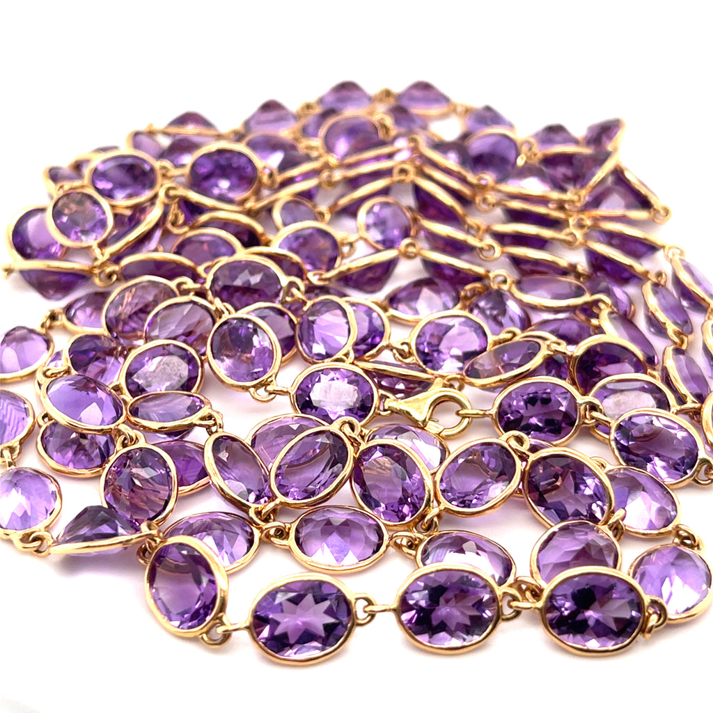 18k Rose Gold & 240ct Oval-Shaped Amethyst Necklace, Size 70".