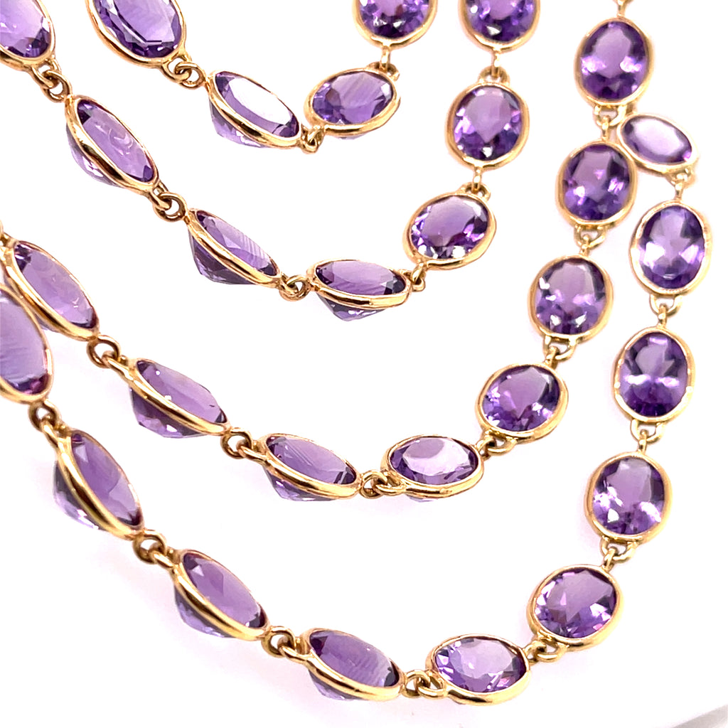 18k Rose Gold & 240ct Oval-Shaped Amethyst Necklace, Size 70".