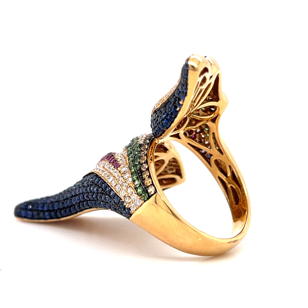 18k Rose Gold Bypass Ring w/ 0.6ct Diamonds & 2.1ct Gemstones, Size 7.