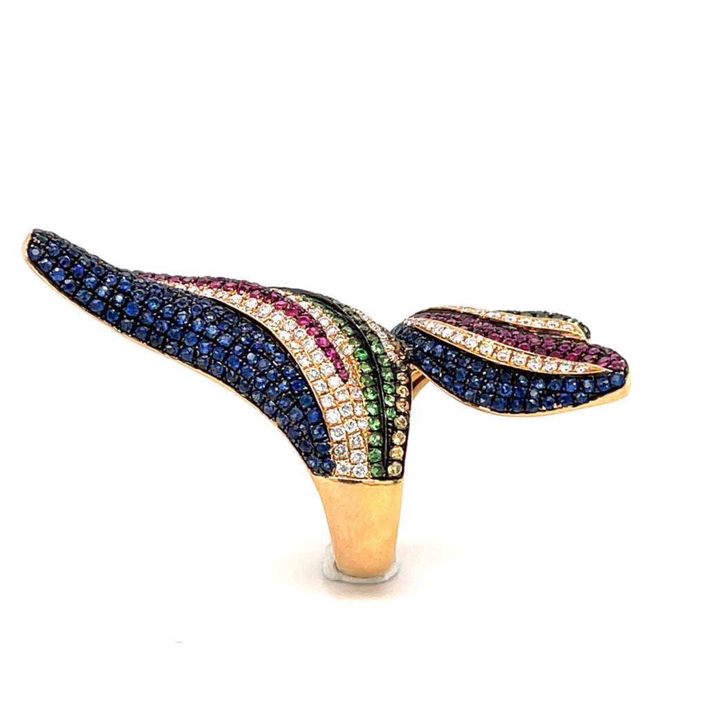 18k Rose Gold Bypass Ring w/ 0.6ct Diamonds & 2.1ct Gemstones, Size 7.