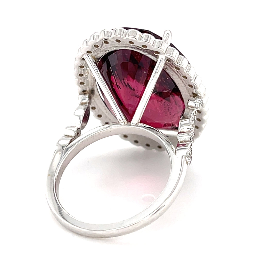 18k White Gold & 37.3ct Oval Garnet Ring w/ 0.75ct Diamond Halo, Size 7.