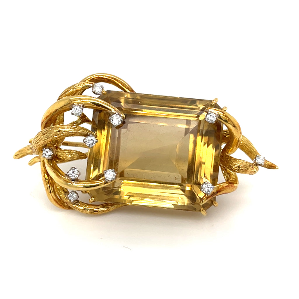 18k Two-Tone Gold 81.6ct Citrine & 0.35ct Diamond Pendant.